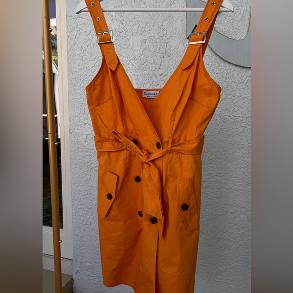 Chic Sexy Slim Orange Elegant Breasted Buckled Dress Belt Side Pockets Mustard - Picture 3 of 16